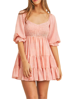 Gia Babydoll Dress in Pink Gingham