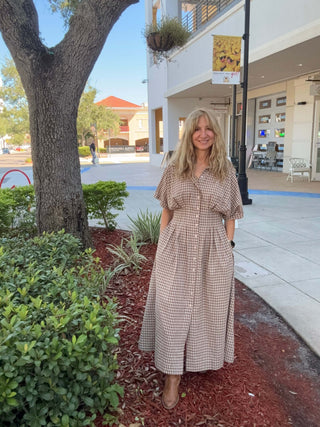 Gingham Midi Flare Dress Pink & Navy Boutique Gingham Midi Flare Dress Pink & Navy Boutique