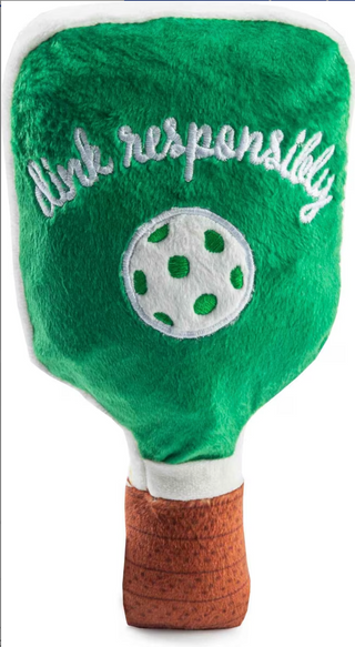 A green plush golf flagstick cover with white embroidered script reading 'drink responsibly' and a white-and-green patterned flag, shown on a white background.
