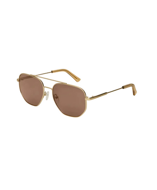 Gold-framed sunglasses on a white background