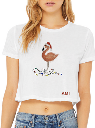 Holiday Flamingo Crop Tee