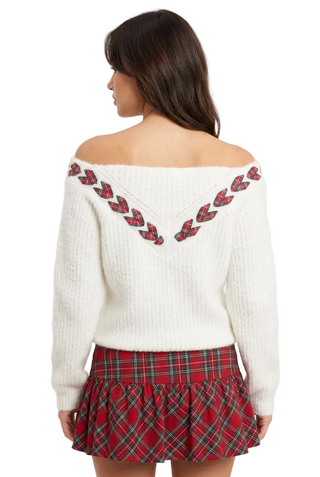 Holiday Plaid Ribbon Sweater