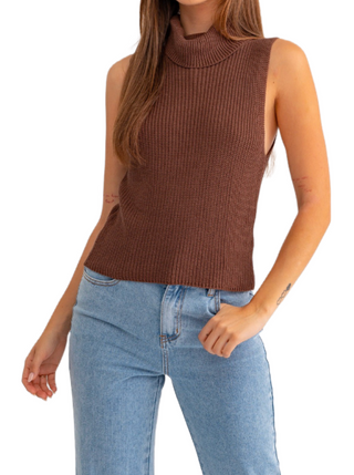 Hot Coco Sleeveless Turtleneck Sweater  Ribbed turtleneck sweater vest  Material:  100% Cotton