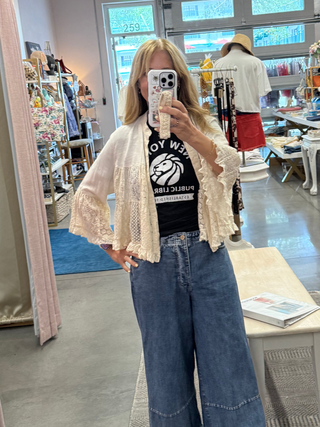 Bohemian Breeze Natural Lace Ruffle Shrug