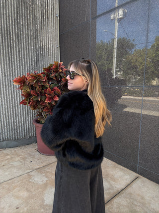 Faux Fur Open Jacket Black