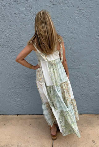 Patchwork Tie Shoulder Maxi Dress