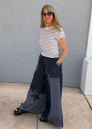 Star Patch Wide Leg Denim Pant