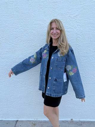 Floral Embroidered Denim Jacket