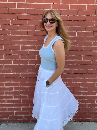 Tiered Lace Hem Midi Skirt Drawstring Waist