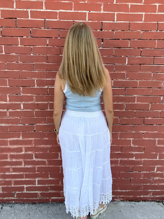 Tiered Lace Hem Midi Skirt Drawstring Waist