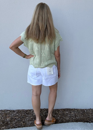 Green Short-Sleeved Cable Knit