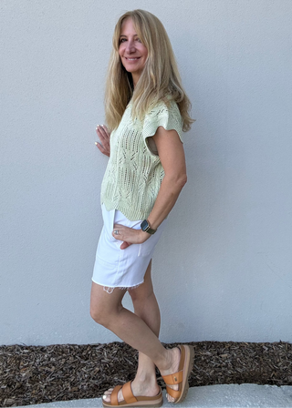 Green Short-Sleeved Cable Knit