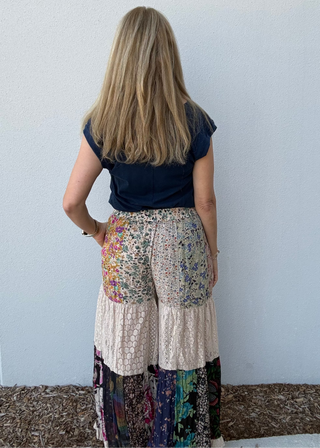 Boho Patchwork Print Tiered Lace Pants