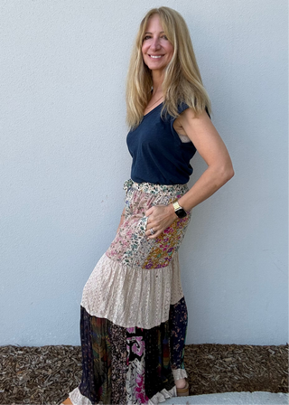 Boho Patchwork Print Tiered Lace Pants