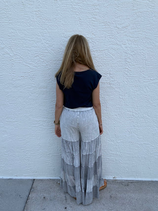 Tiered Embroidered Lace Gray Palazzo Pants