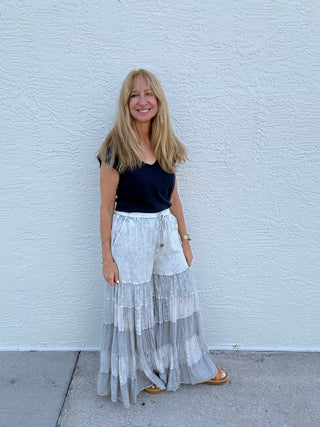 Tiered Embroidered Lace Gray Palazzo Pants