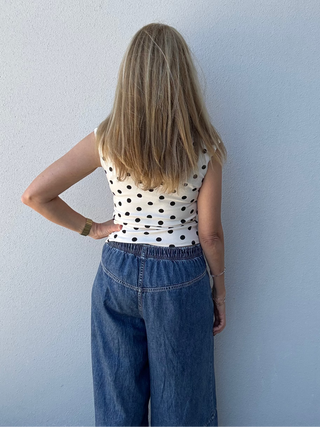 Boat Neck Polka Dot Top- Cream