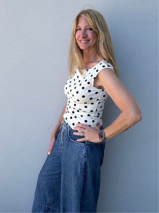 Boat Neck Polka Dot Top- Cream