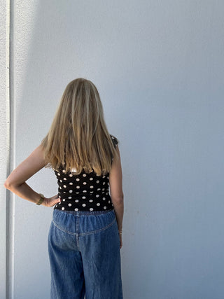 Boat Neck Polka Dot Top - Black