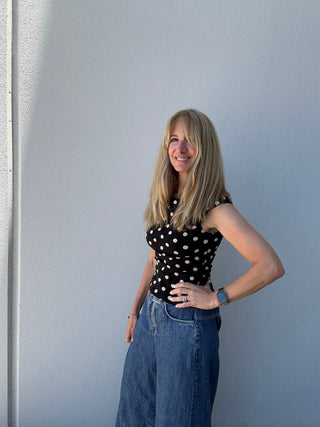 Boat Neck Polka Dot Top - Black