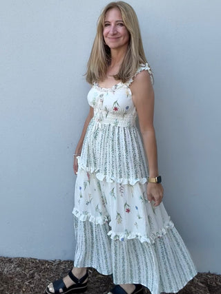 Floral  Ruffled Tiered Midi Dress