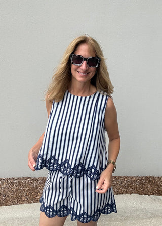 Striped Shirt with Embroidery Hem