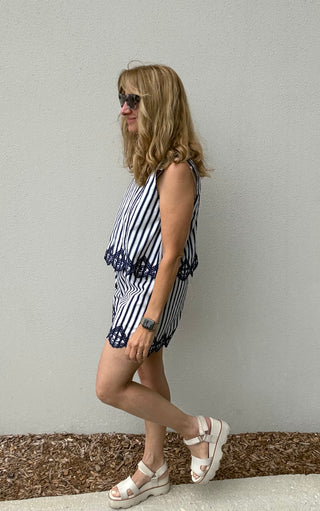 Striped Shirt with Embroidery Hem