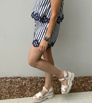 Striped Shorts with Embroidery Hem