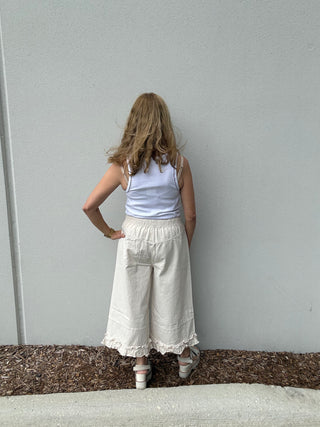 Ivory Mid Rise Ruffled Hem Bloomer Jeans