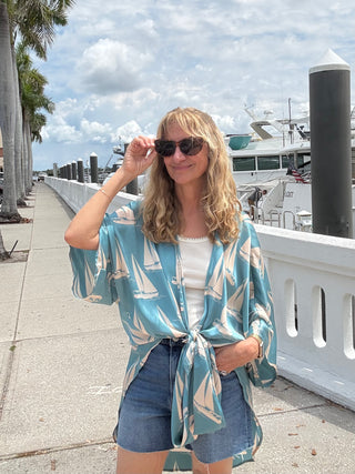 Tropical Kimono Duster- Turquoise