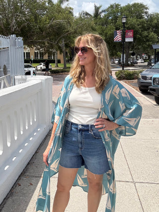 Tropical Kimono Duster- Turquoise