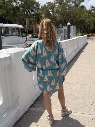 Tropical Kimono Duster- Turquoise