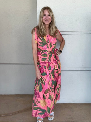 Pink Tropical Leaf Dress