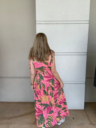 Pink Tropical Leaf Dress