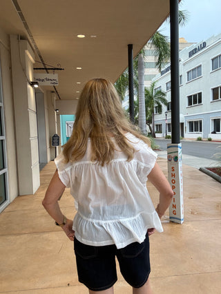 Boho Lace Trim Blouse- White