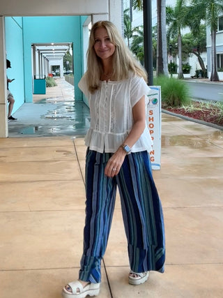 Days End Solar Linen Stripe Pant Free People Navy Combo