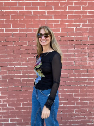 Free People Lilly Printed Longsleeve Top Black Combo