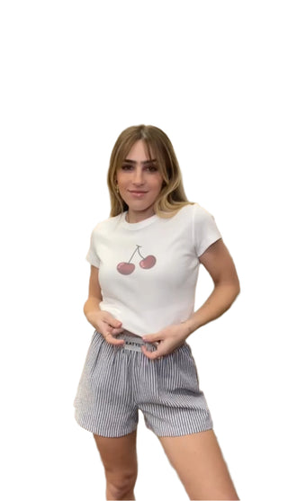 Heart Cherries Fitted Tee White by AnnaB Paints