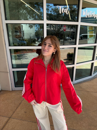 Striped Zip-Up Athletic Jacket Red