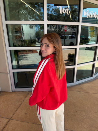 Striped Zip-Up Athletic Jacket Red