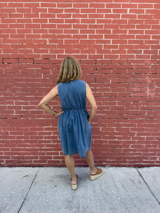 Chambray Tie Front Short Dress