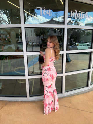 Floral Mesh Corset Maxi Dress