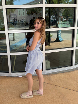 Garden Sun Tie Mini Dress – Blue