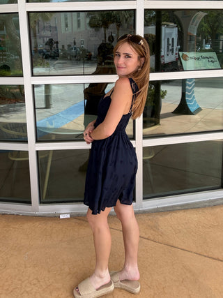 Navy Floral Eyelet Corset Mini Dress