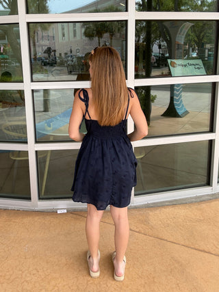 Navy Floral Eyelet Corset Mini Dress