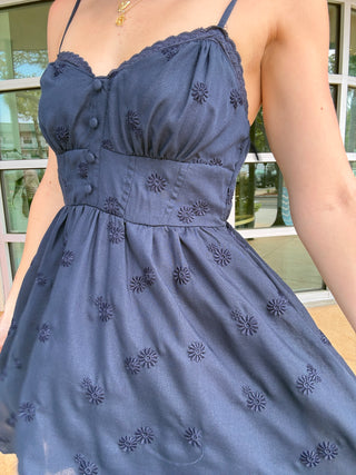 Navy Floral Eyelet Corset Mini Dress