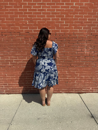 Tropical Print Flutter  Mini Dress