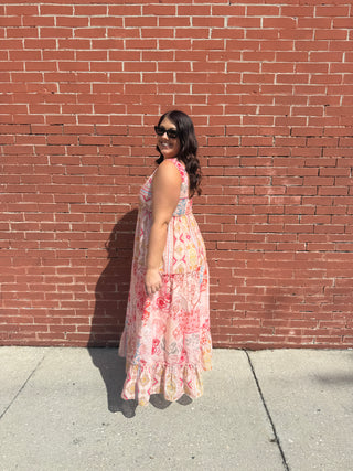 Floral Mixed Print Sleeveless Tiered Maxi Dress