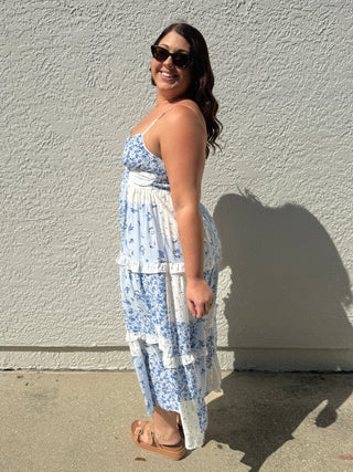 Multi Pattern Spaghetti Strap Midi Dress