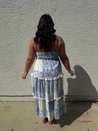 Multi Pattern Spaghetti Strap Midi Dress